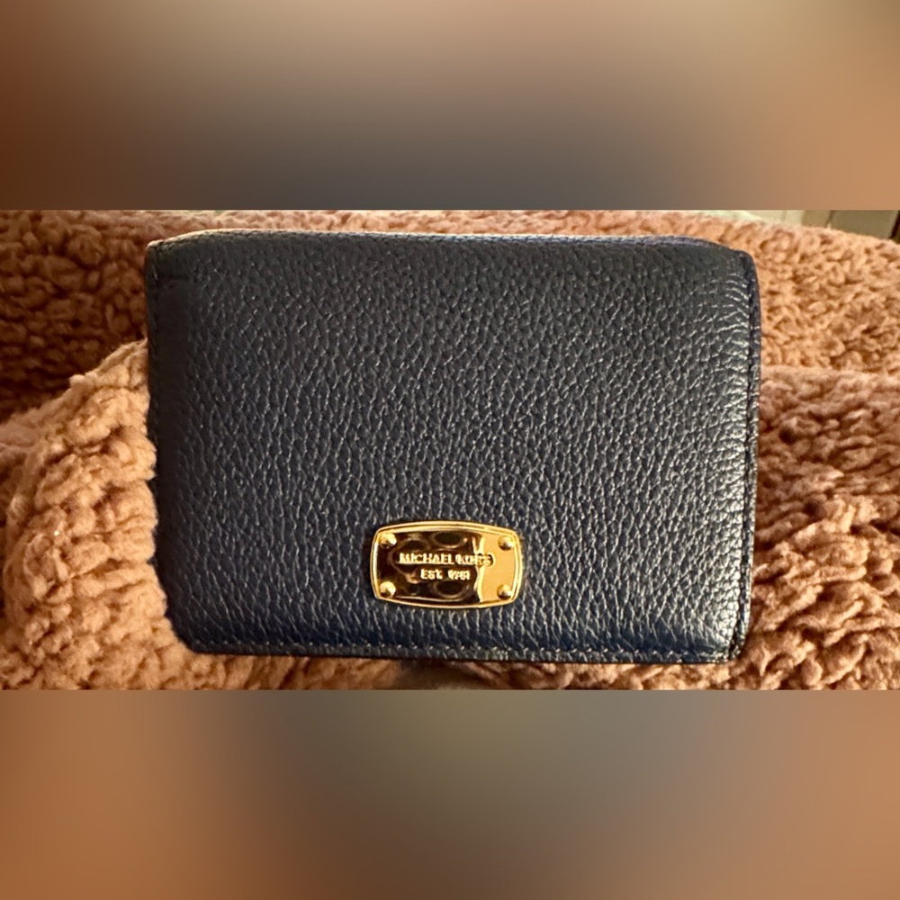 Michael Kors Navy Blue Wallet with Gold Accents
